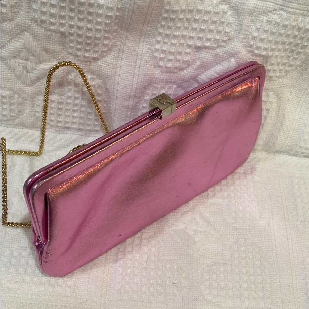 Lambertson Truex 182 Framed Clutch in Glamorous Pink Metallic Leather EUC
